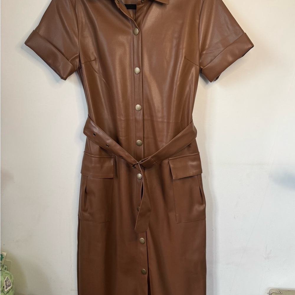 JustFab Brown Notched Collar Midi Dress